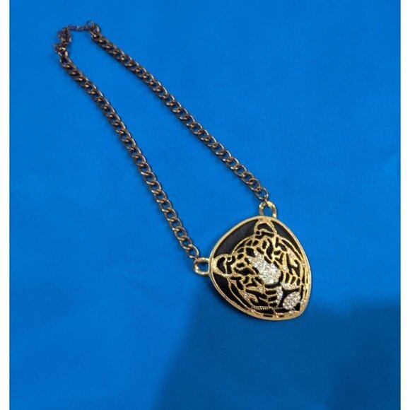Gold-Plated Lion Head Pendant Necklace With Rhinestones - Picture 7 of 8